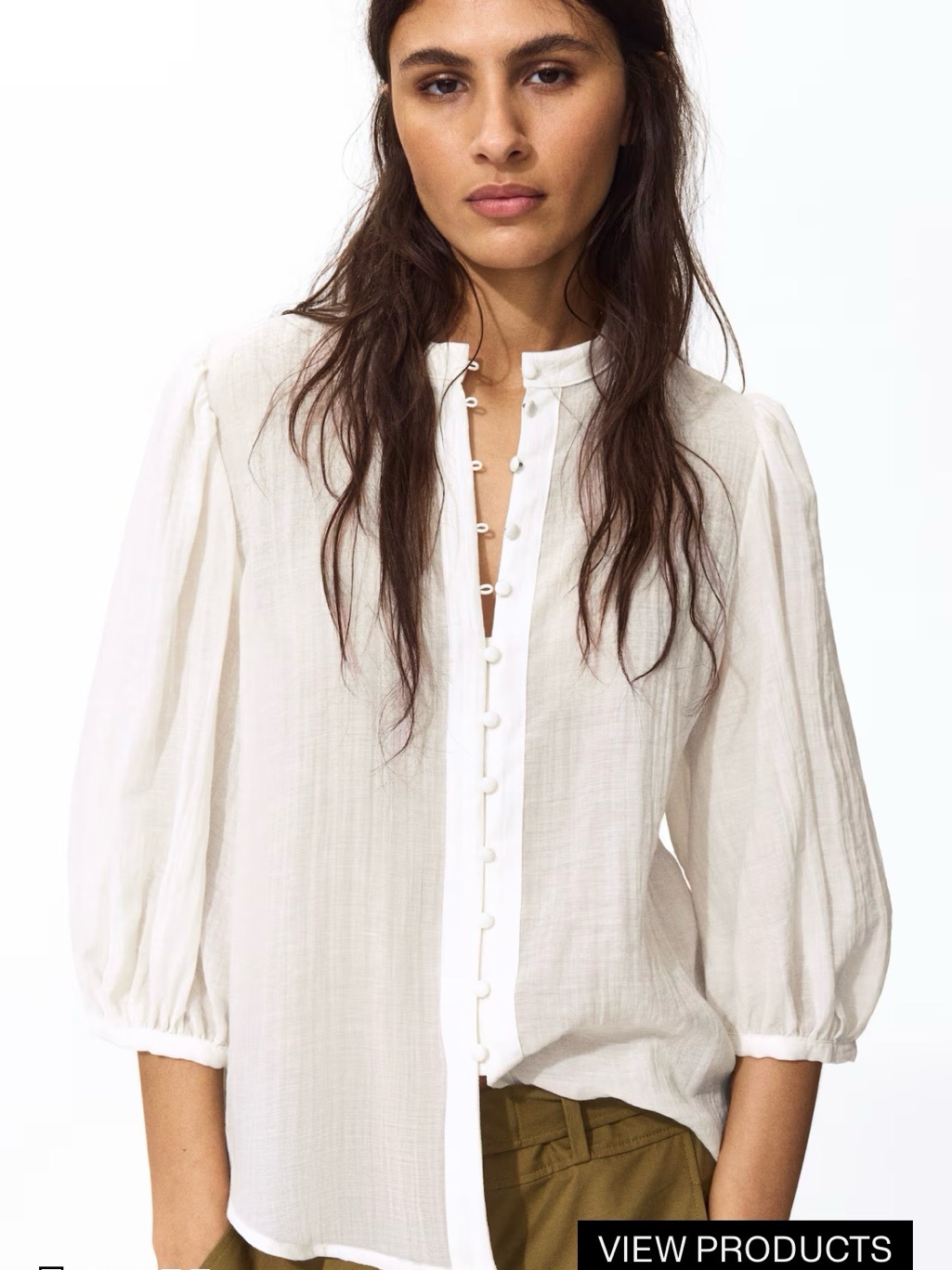H&M Cream Button-Front Peasant Blouse